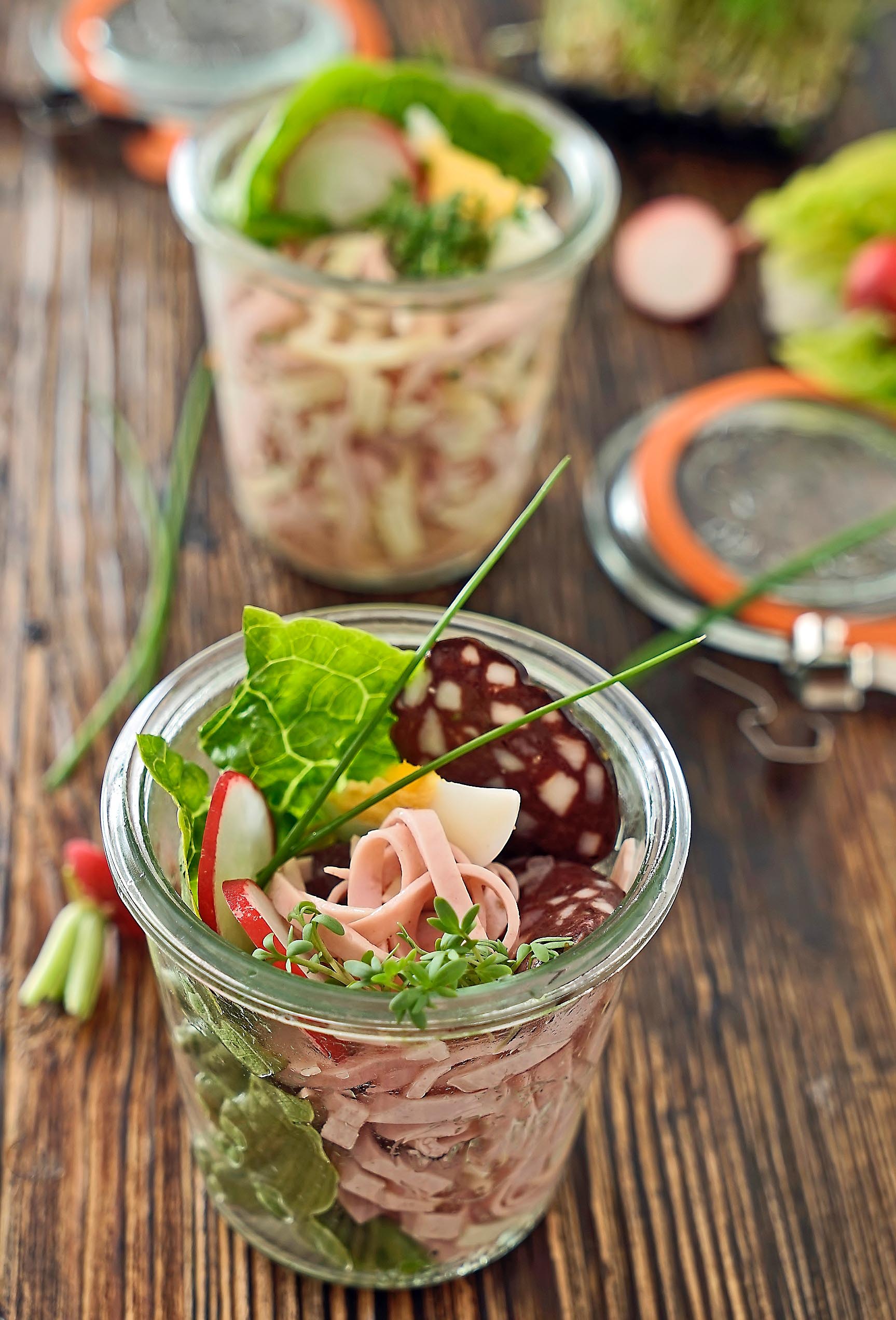 Schwäbischer Wurstsalat und Wurst-Käse-Salat im Glas – Schmeck den Süden