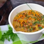 Kartoffel-Suppe mit Kürbis und Speck