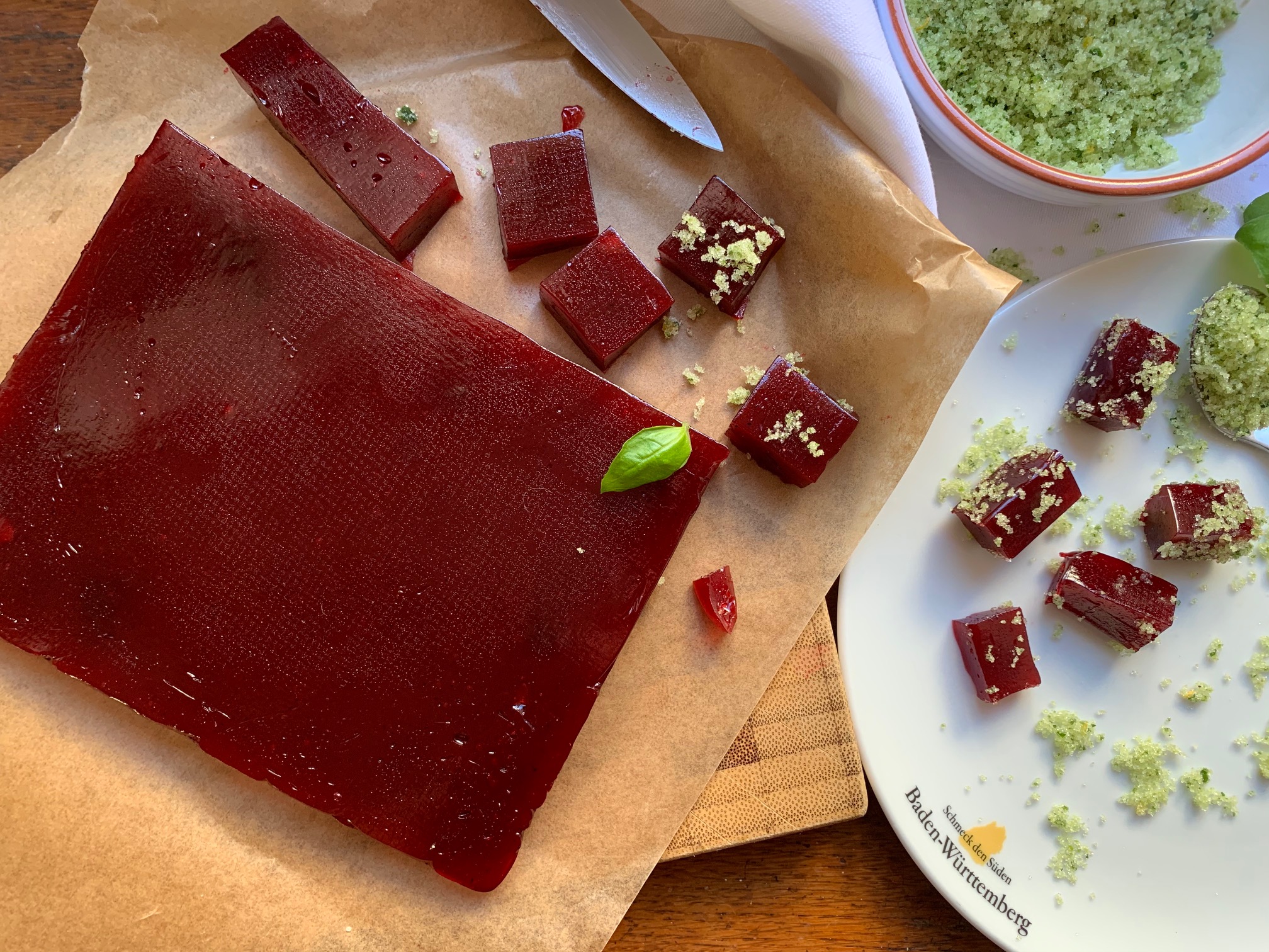 Fruchtgelee (Pâte de fruit) von Rhabarber &amp; Himbeere mit ...