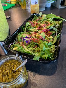 Schwäbische Sushi und Wildkräutersalat mit grasgrünem Apfelmus Dressing