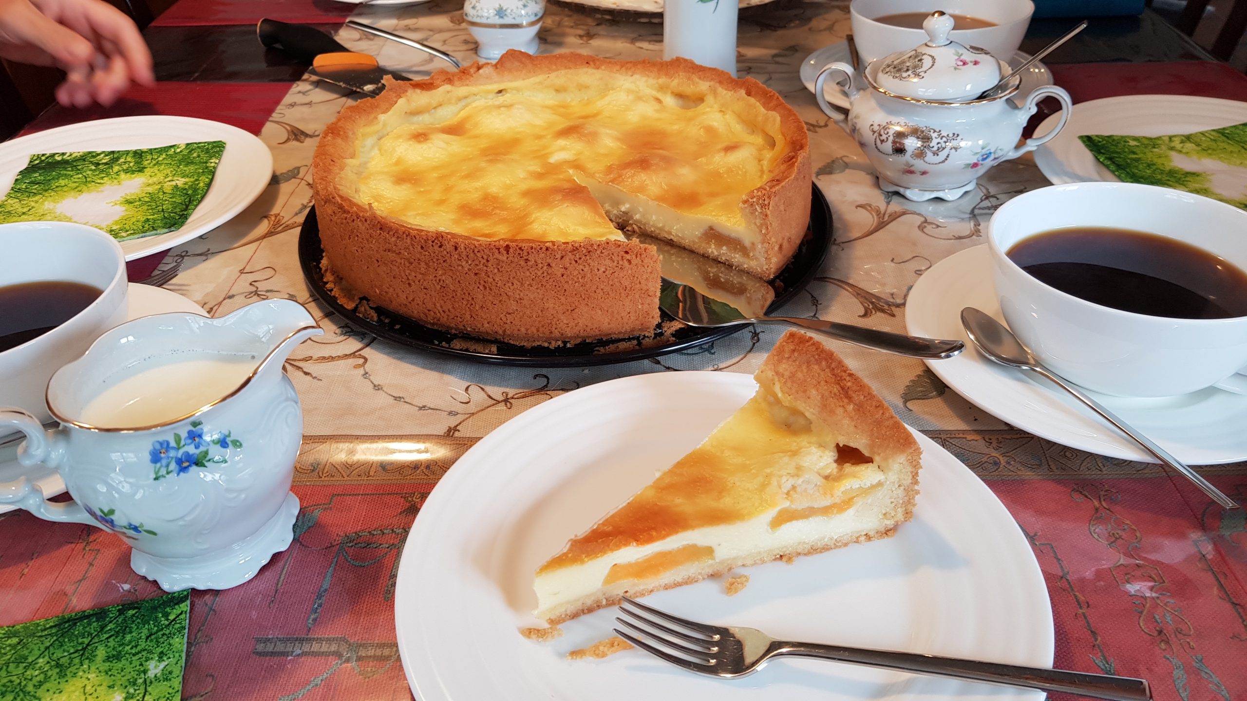 Aprikosenkuchen mit Vanillepudding