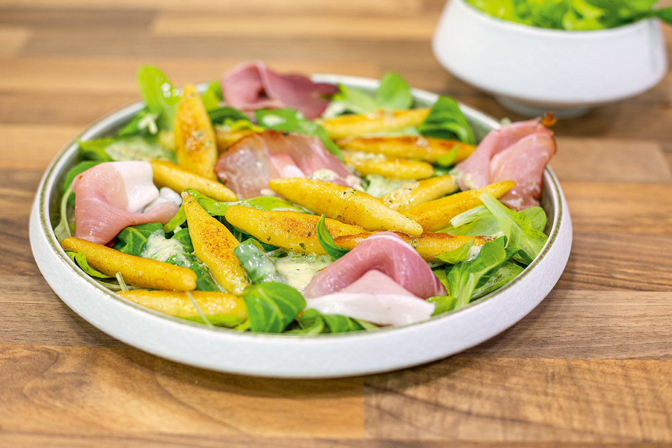 Schupfnudeln mit Schwarzwälder Schinken & Feldsalat