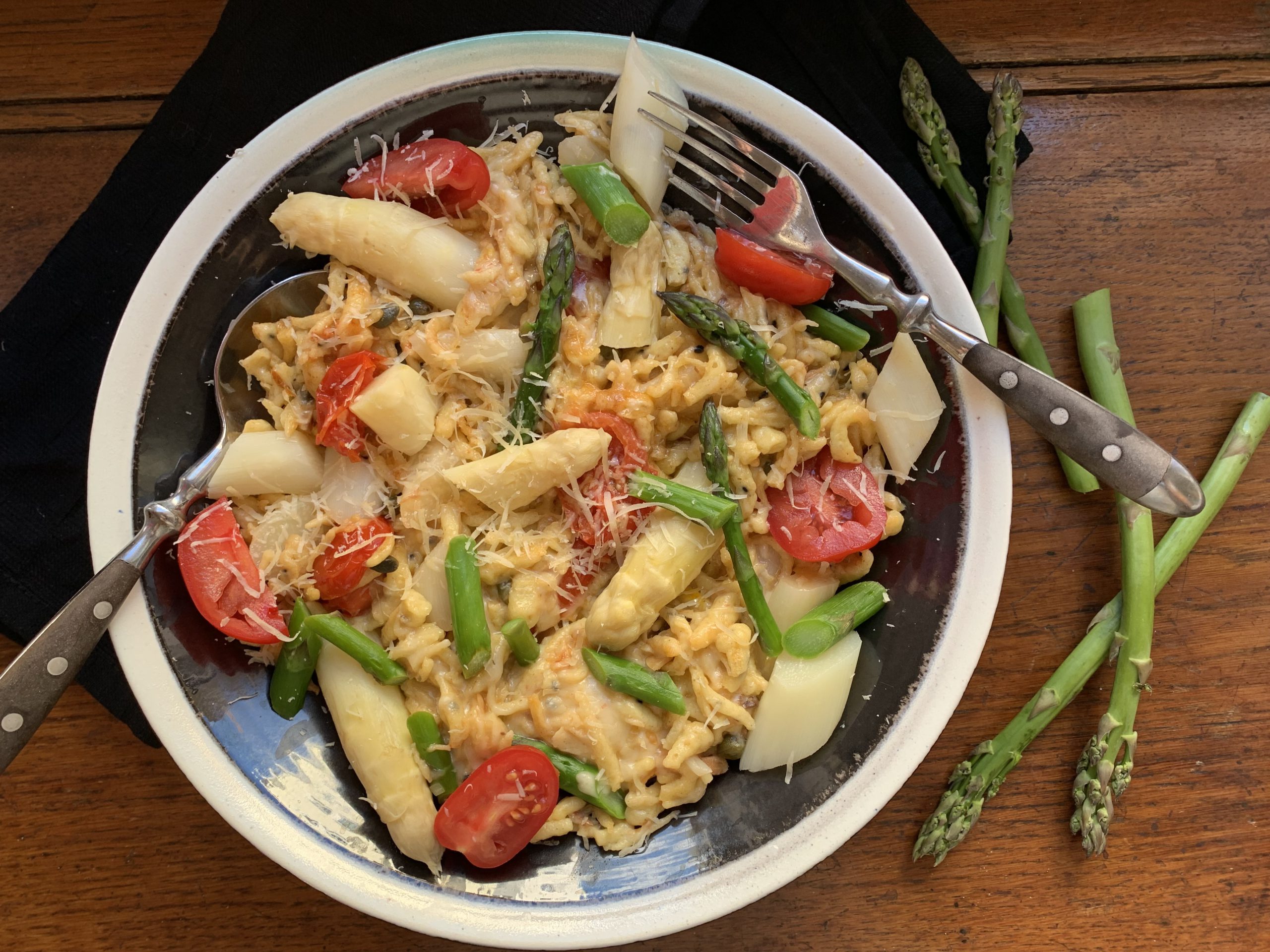 Spätzle Carbonara mit Spargel